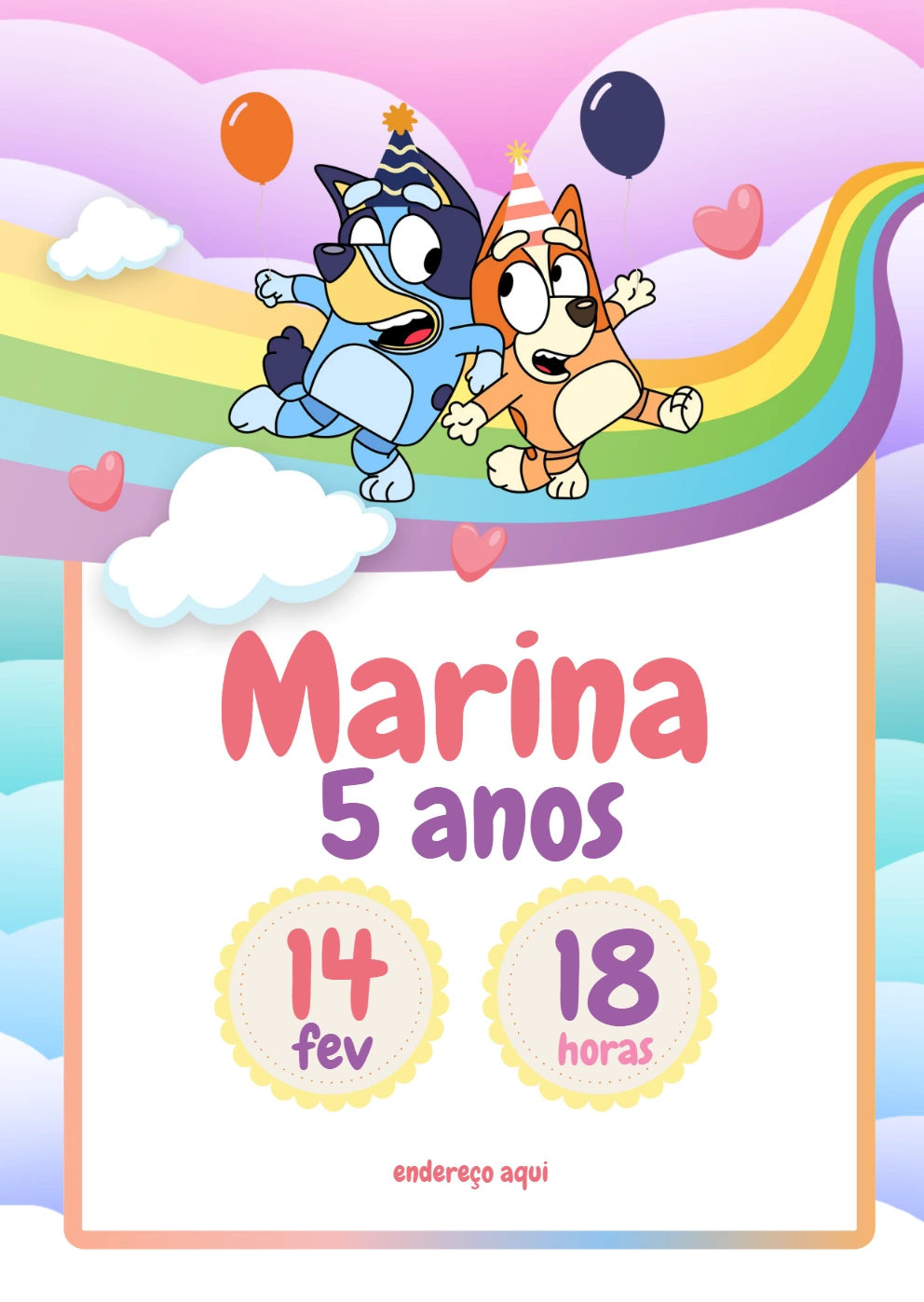 Convite Aniversário Bluey e Bingo para Editar Online