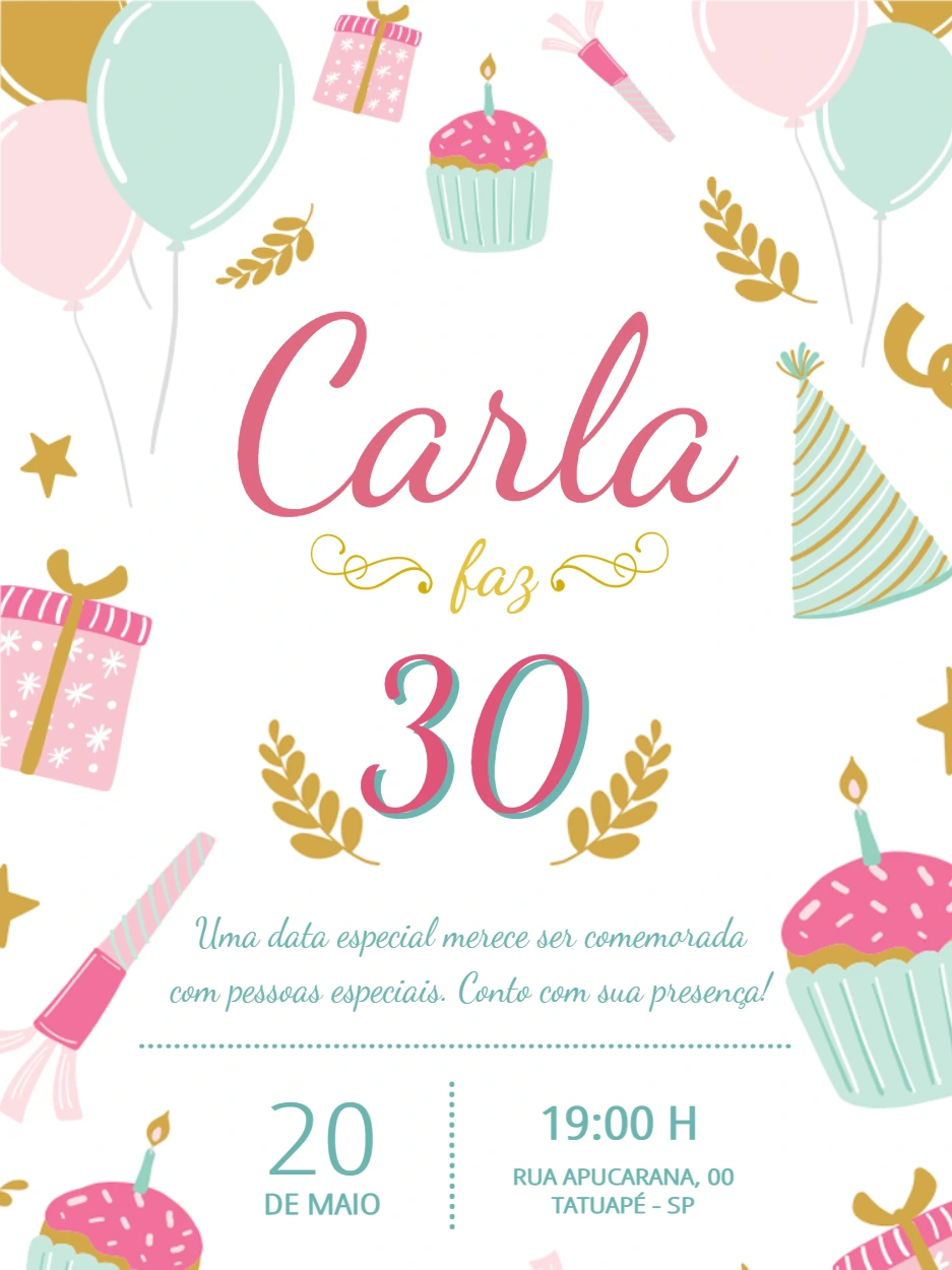 Convite de Aniversário Delicado com Doces para Editar Online