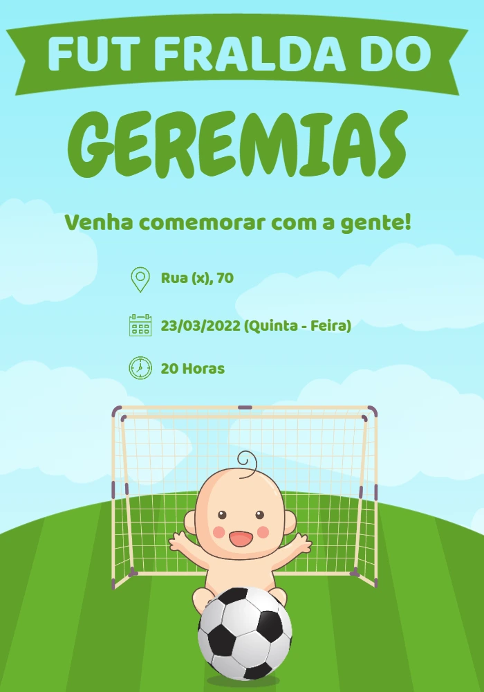 Convite Fut Fralda tema Futebol para Editar e Imprimir