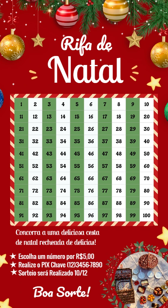 Rifa de Natal com PIX para Editar Online e Imprimir