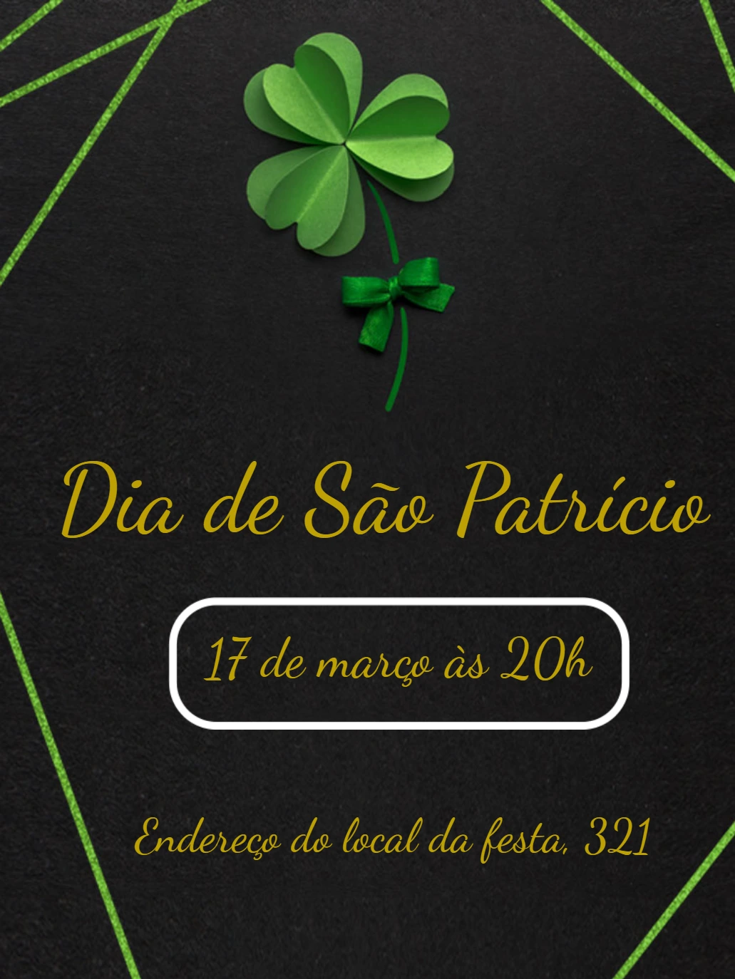 Convite Dia de São Patrício com Trevo da Sorte para Editar Online