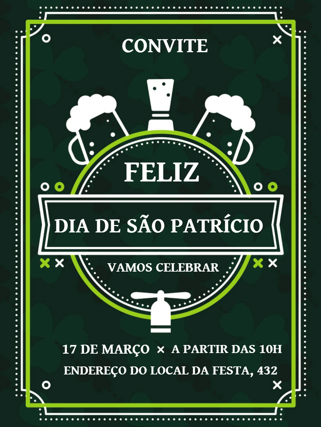 Convite Dia de São Patrício com Cerveja para Editar Online
