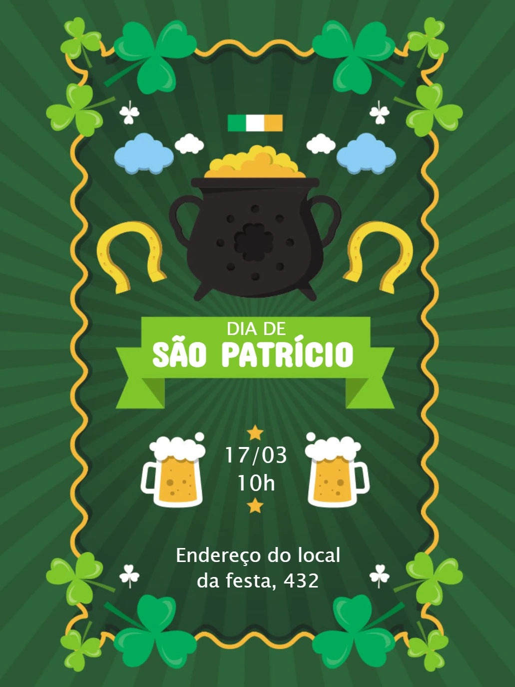 Convite Dia de São Patrício com trevos para Editar Online