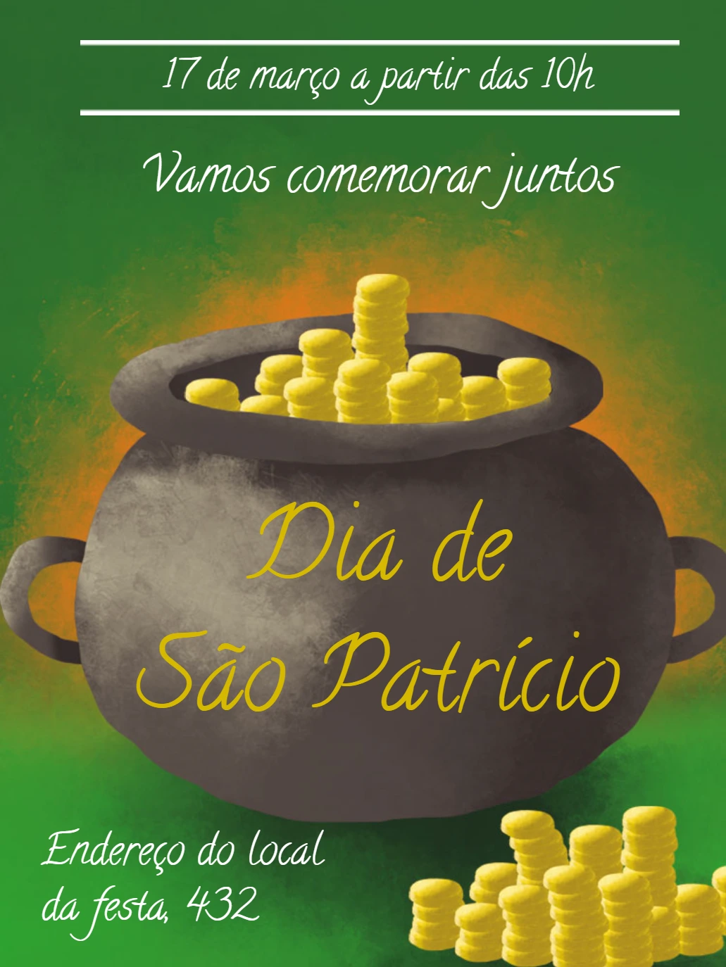 Convite Dia de São Patrício com Pote de Ouro para Editar