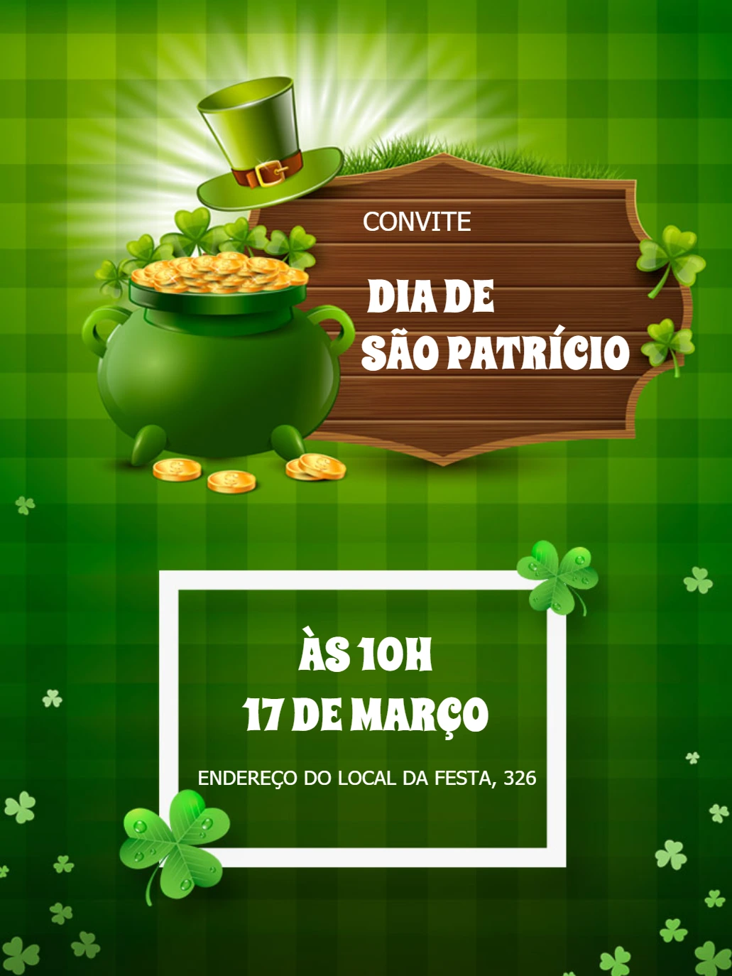 Convite Dia de São Patrício com trevos para Editar Online