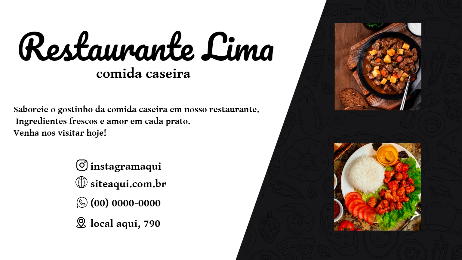 Cartão de Visita Comida Caseira Profissional para Editar Online