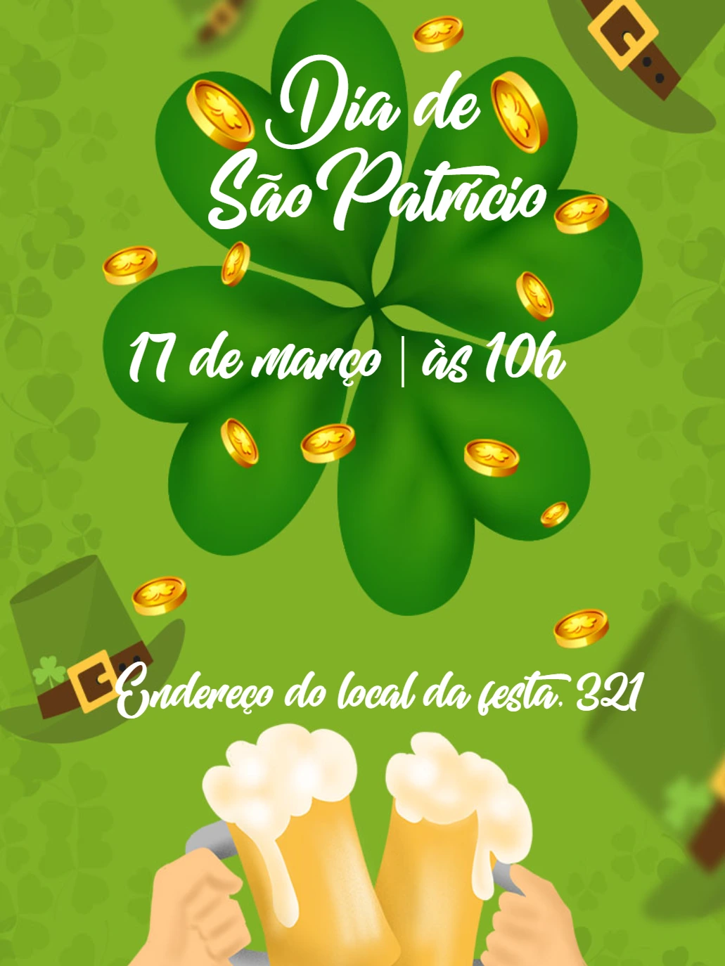 Convite Dia de São Patrício com Trevo e Cerveja para Editar
