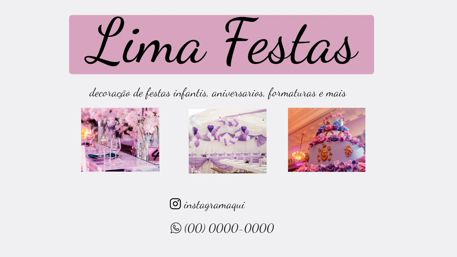 Cartão de Visita Decoração de Festas Profissional para Editar