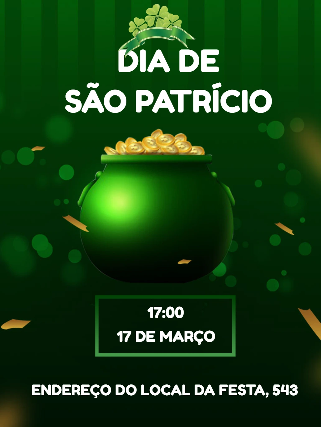 Convite Dia de São Patrício com Pote de Ouro para Editar Online