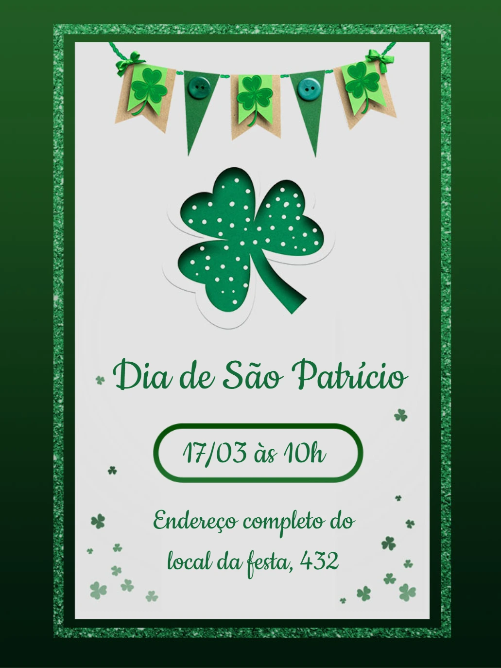 Convite Dia de São Patrício com Trevo da Sorte para Editar Online