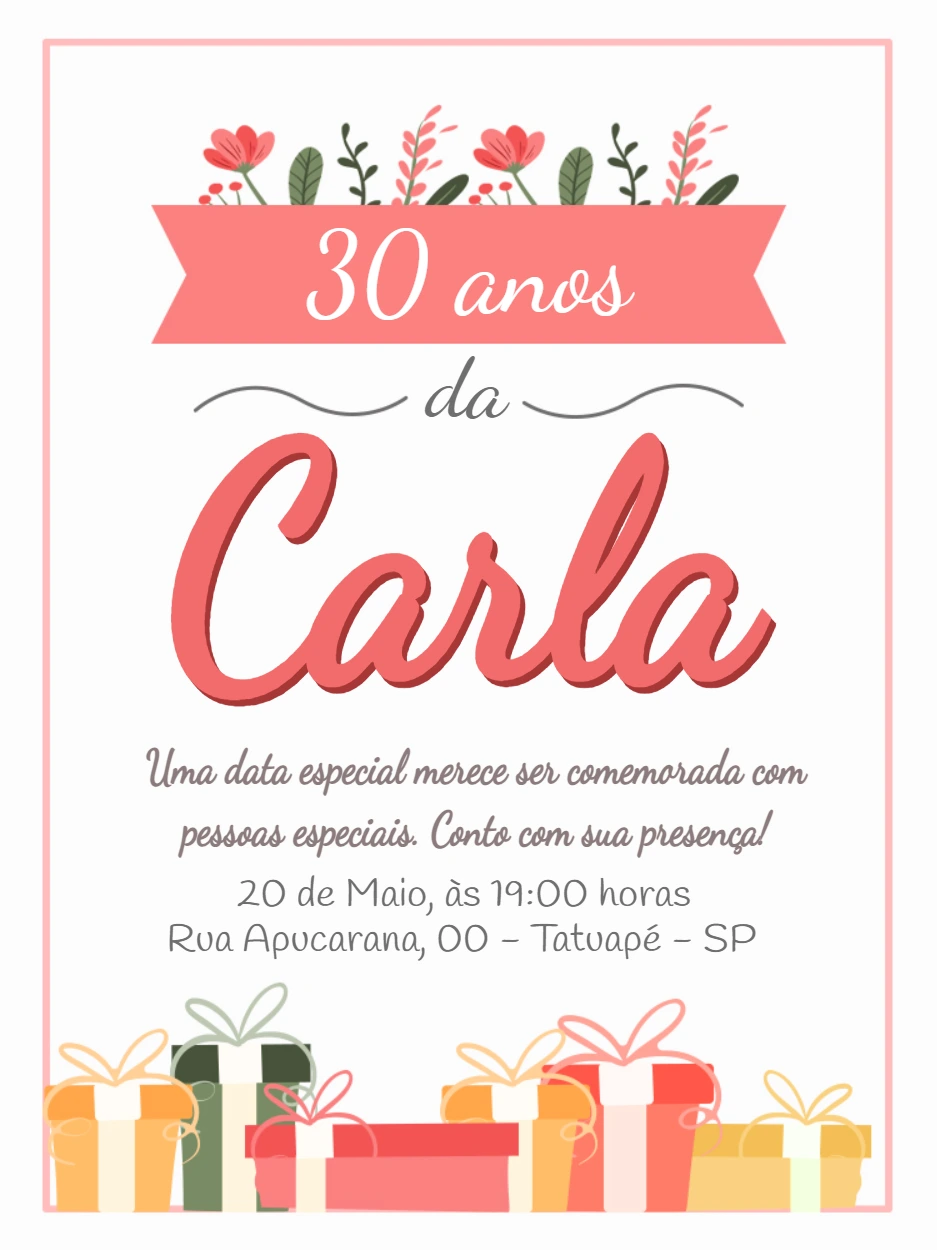 Convite de Aniversário Floral Delicado para Editar Online