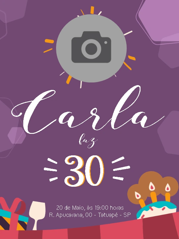 Convite de Aniversário Feminino com Foto para Editar Online