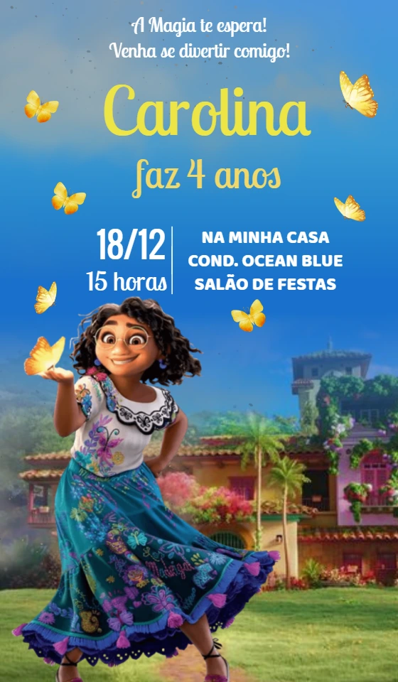 Convite Aniversário Encanto com Mirabel para Editar Online