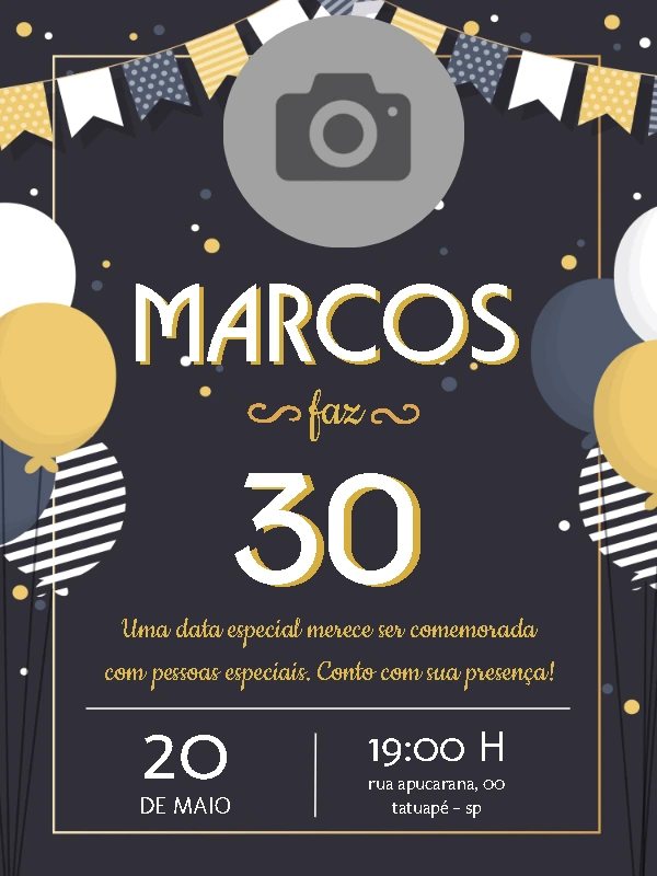 Convite de Aniversário Masculino com Foto para Editar Online
