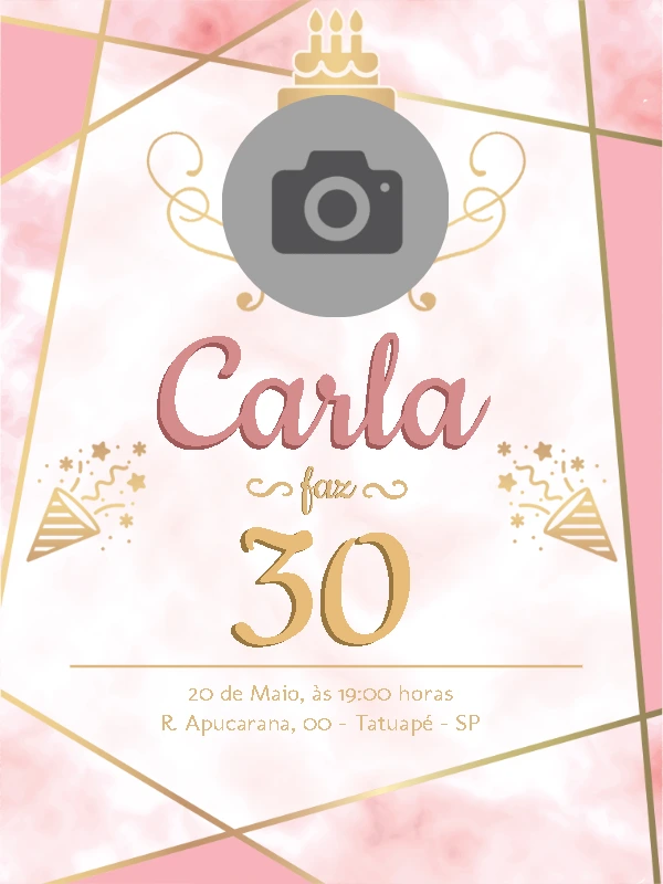 Convite de Aniversário Feminino com Foto para Editar Online