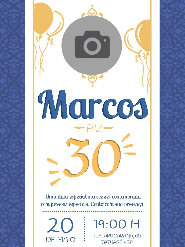 Convite de Aniversário Masculino com Foto para Editar Online
