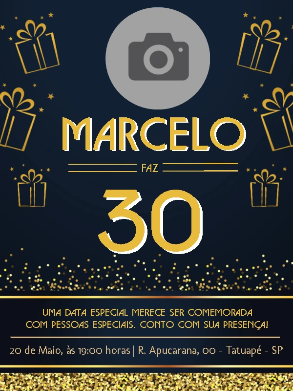Convite de Aniversário Masculino com Foto para Editar Online