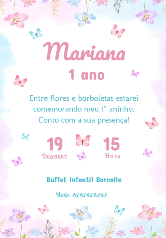 Convite Aniversário Jardim das Borboletas para Editar Online