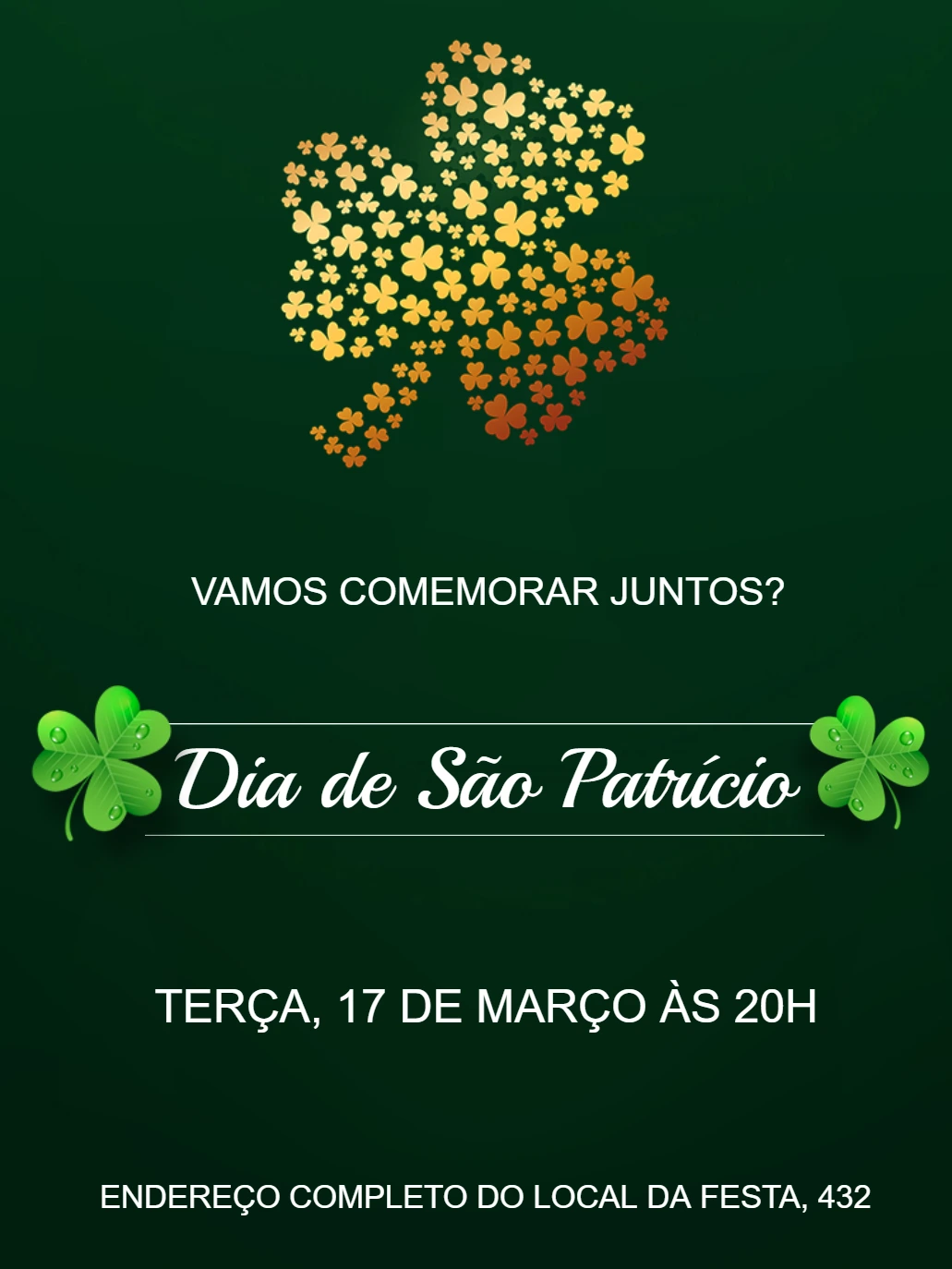 Convite Dia de São Patrício com Trevo Dourado para Editar