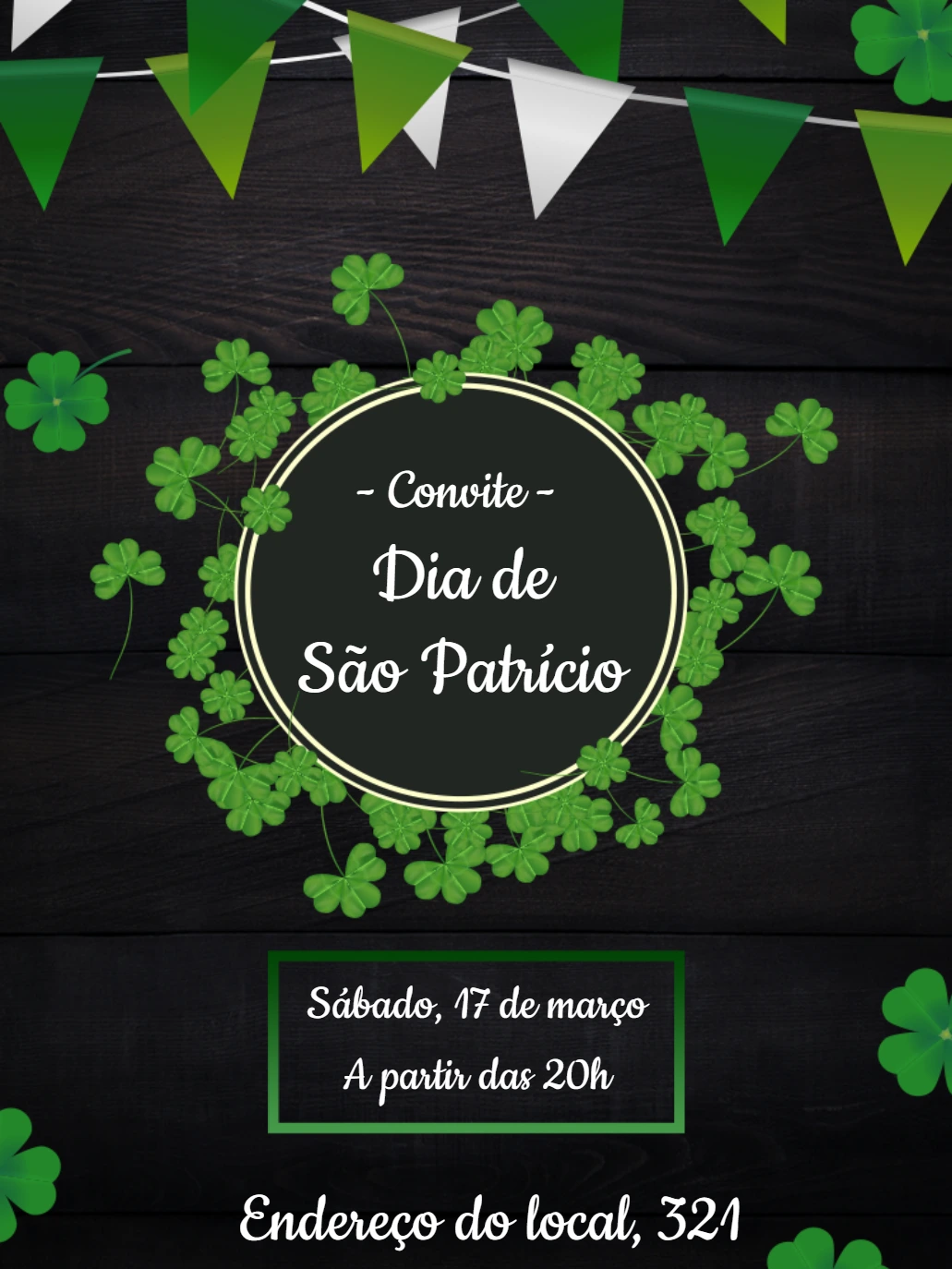 Convite Dia de São Patrício com Trevos para Editar Online
