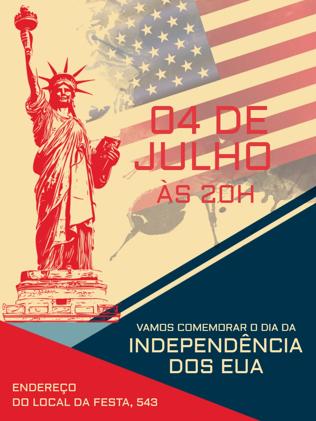 Convite Independência dos EUA com Bandeira Americana para Editar