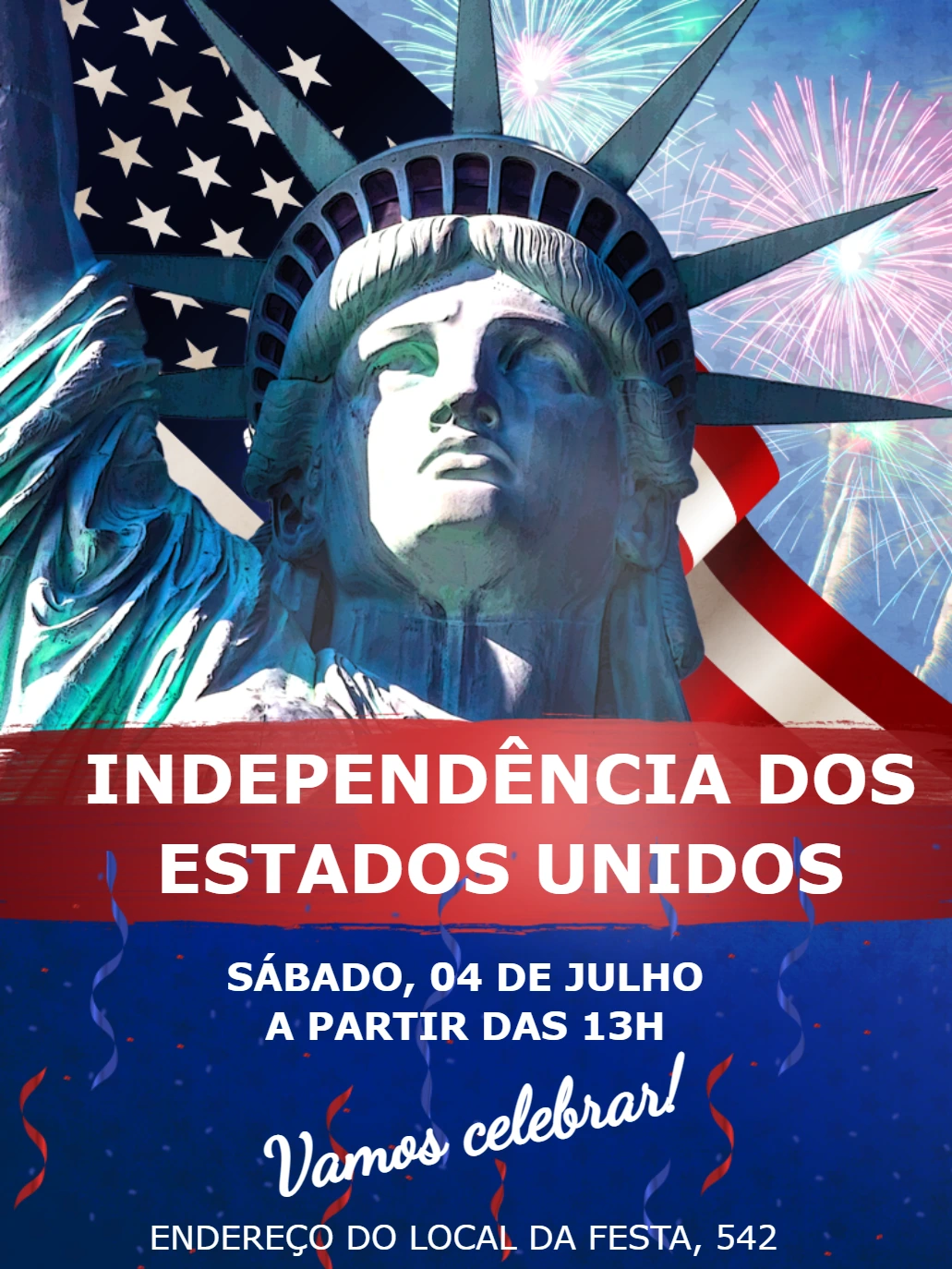 Convite Independência dos EUA com bandeira para Editar Online