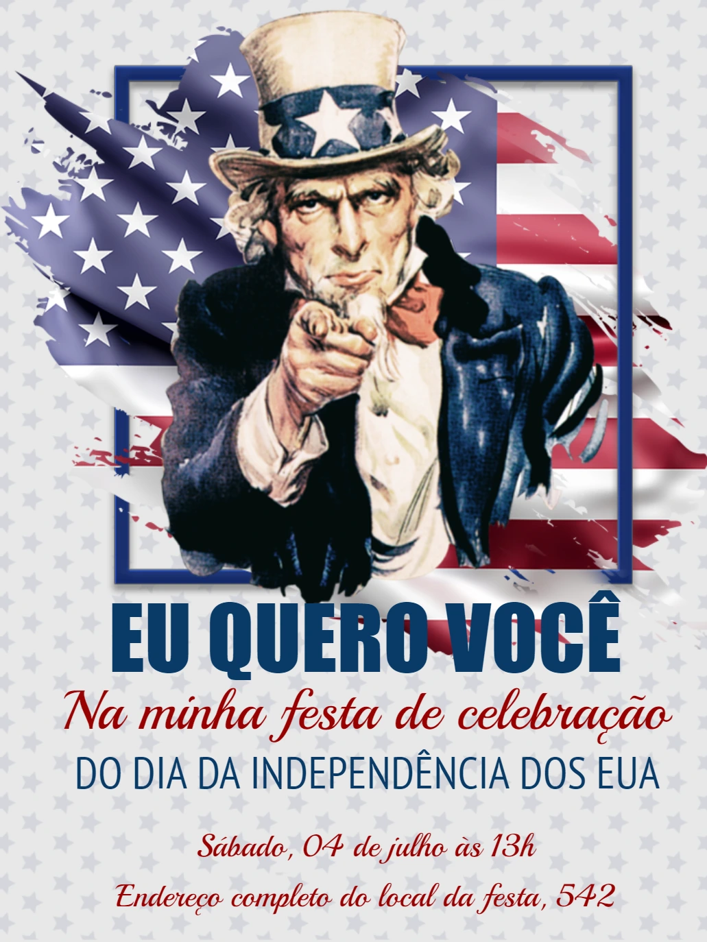 Convite Dia da Independência EUA com Tio Sam para Editar Online