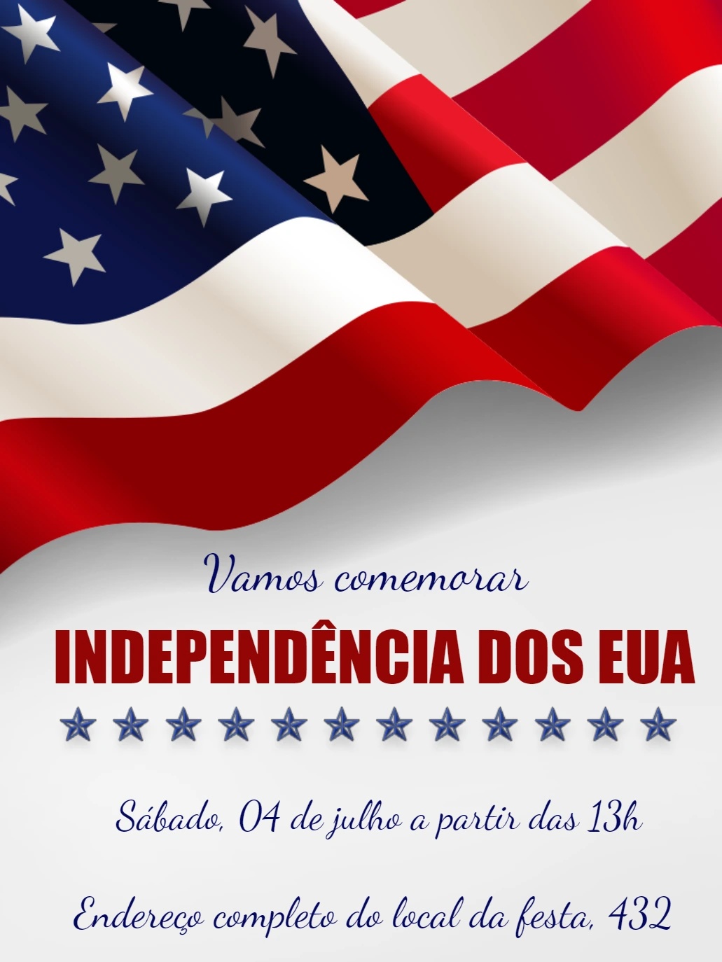 Convite Independência dos EUA com Bandeira para Editar Online