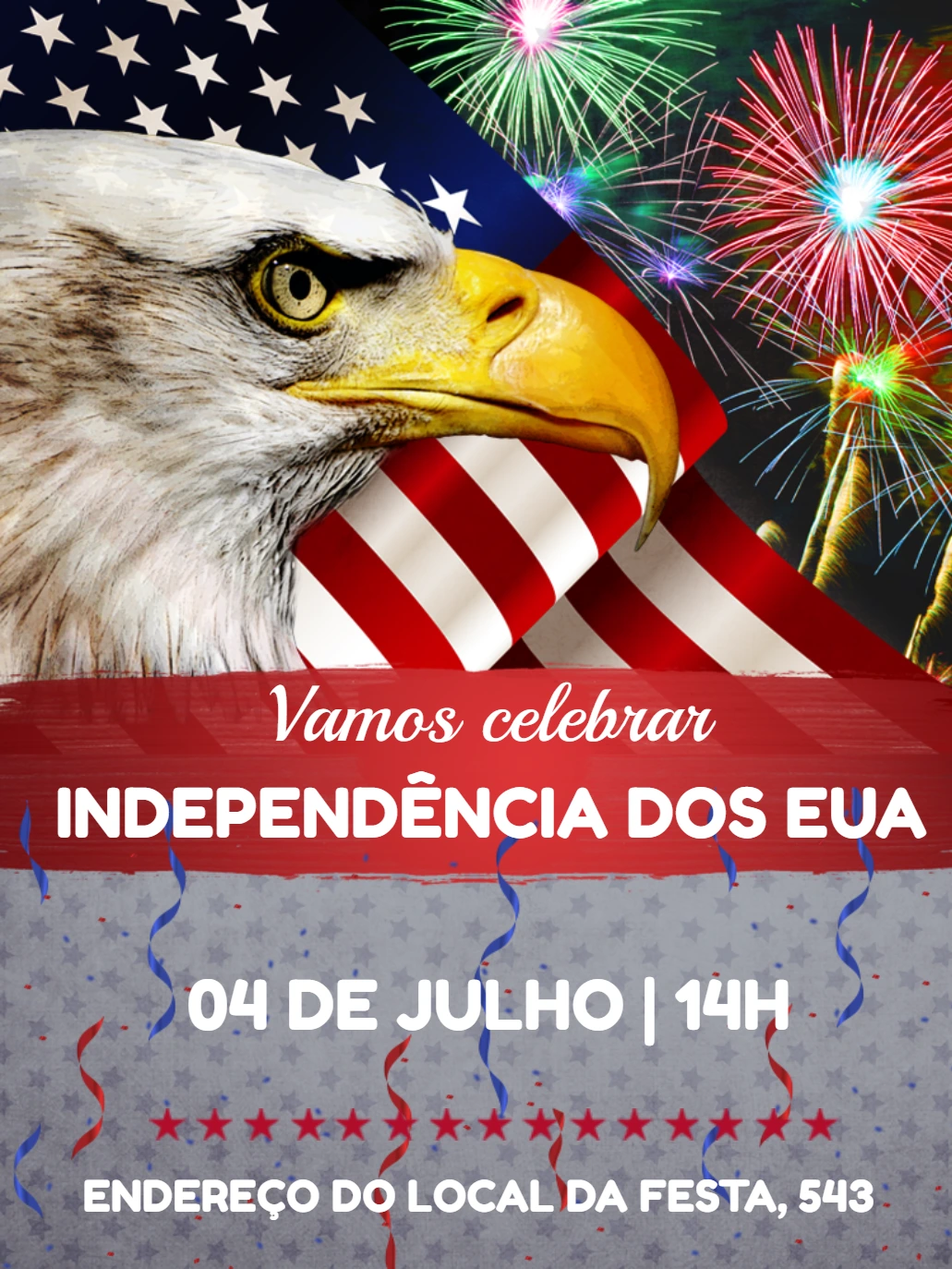 Convite Independência dos EUA com Águia e Bandeira para Editar