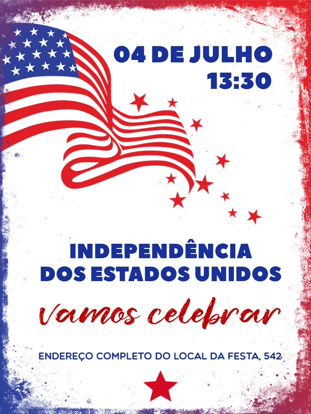 Convite Independência dos EUA com Bandeira para Editar Online