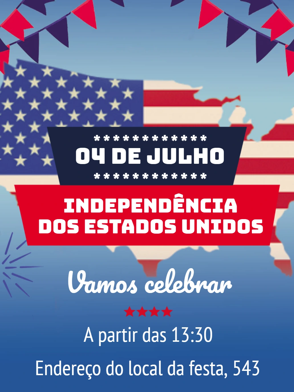 Convite Independência dos EUA Patriótico para Editar Online