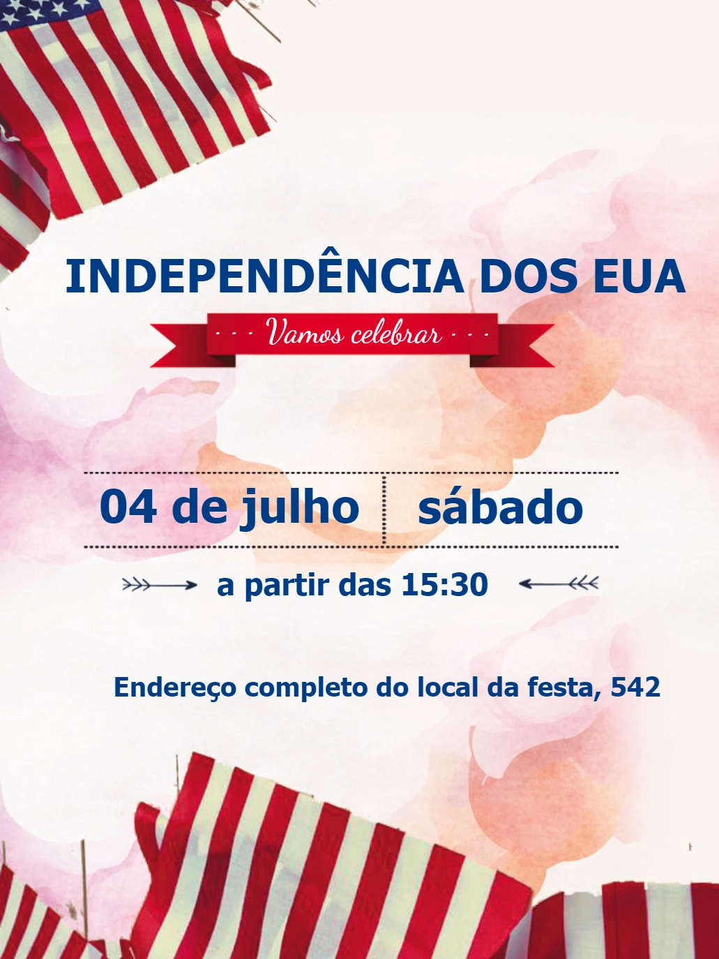 Convite Independência dos EUA com Bandeira para Editar Online