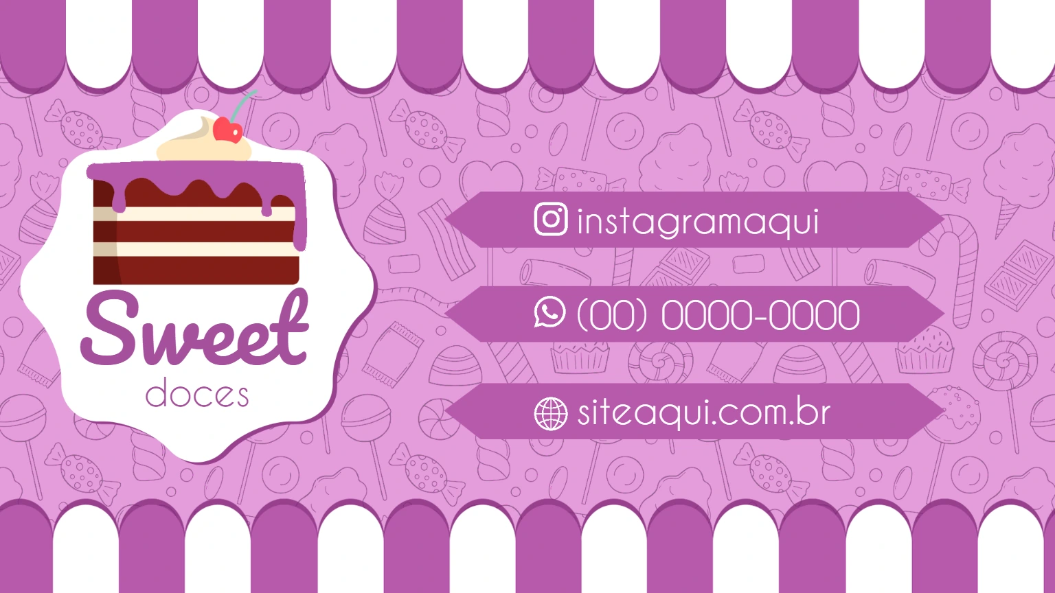 Cartão de Visita Doceria Editável Online com Tema de Doces