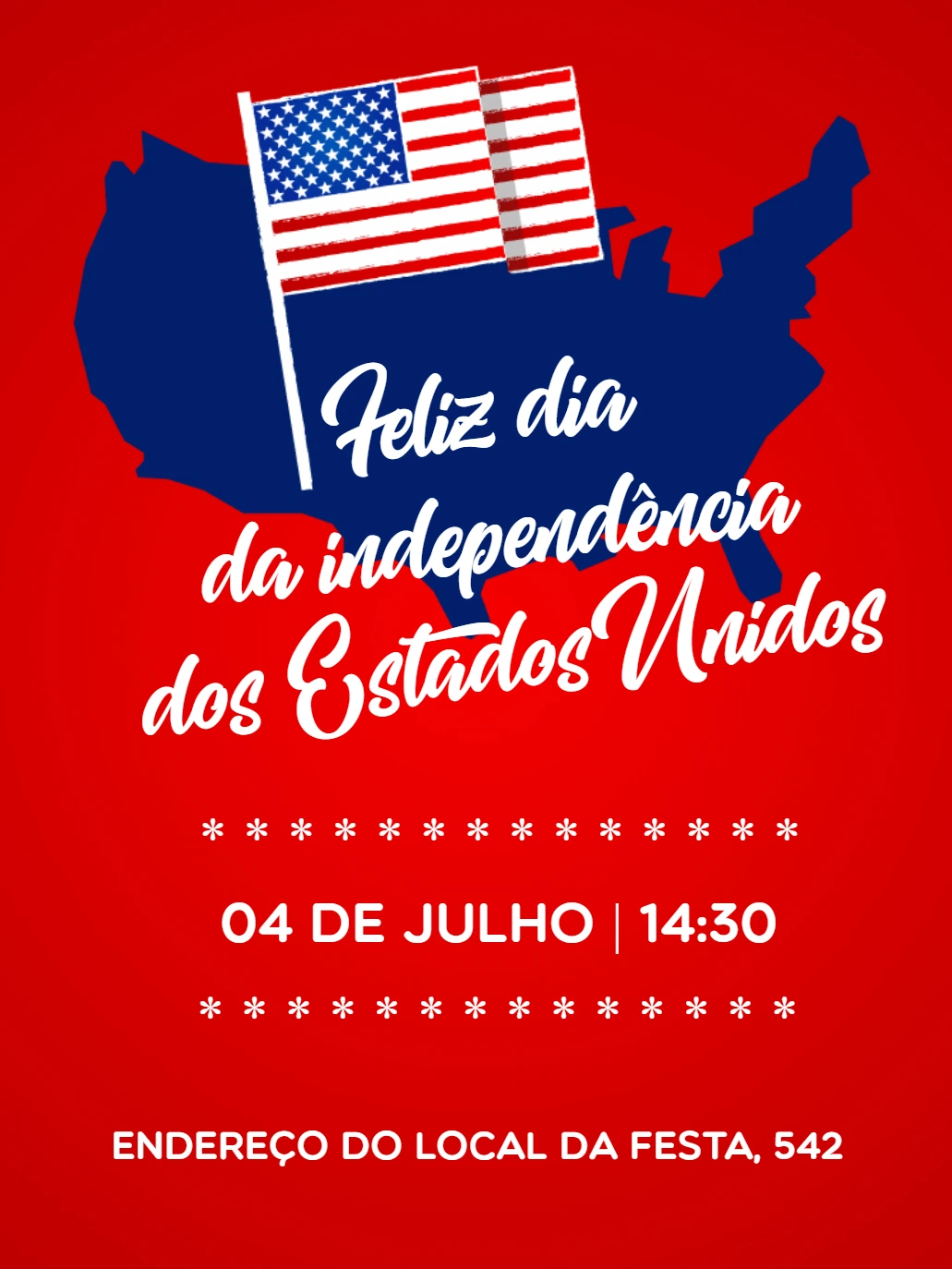 Convite Independência dos EUA com Bandeira para Editar Online