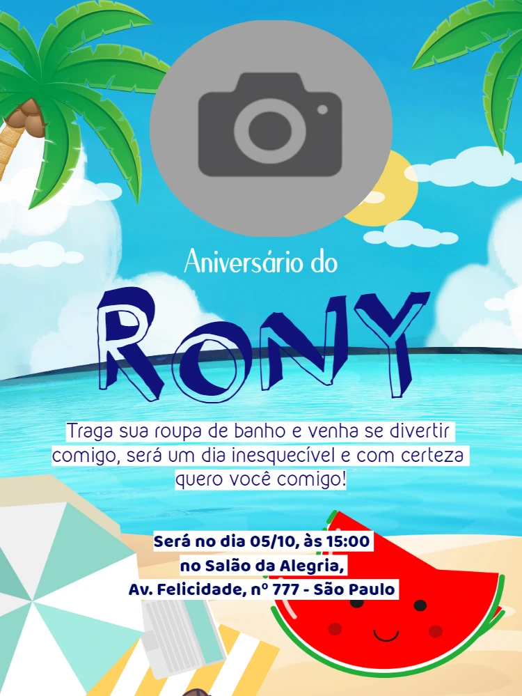 Convite de Aniversário Praia com Foto para Editar Online
