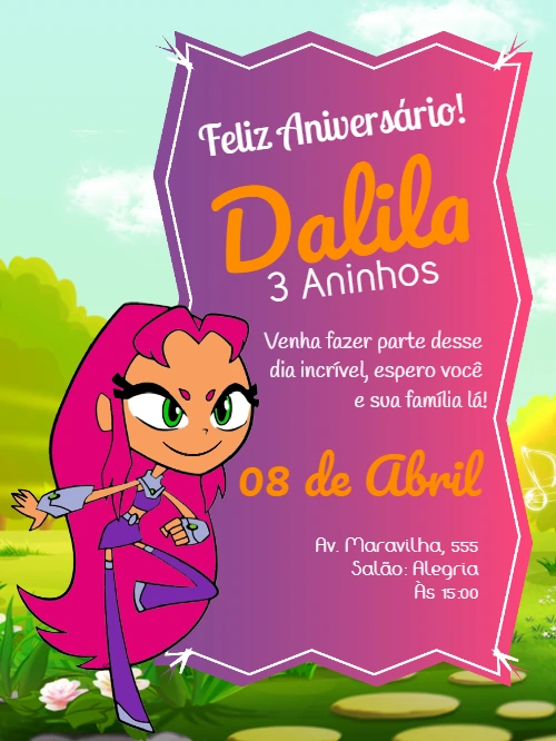 Convite de Aniversário Estelar Jovens Titãs para Editar Online
