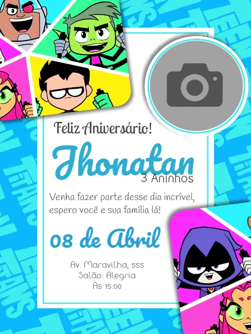 Convite Aniversário Jovens Titãs com Foto para Editar Online