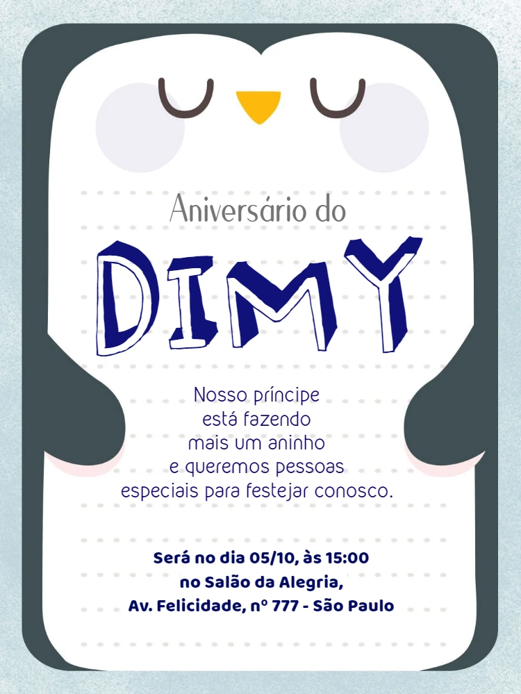 Convite de Aniversário Pinguim Fofo para Editar Online
