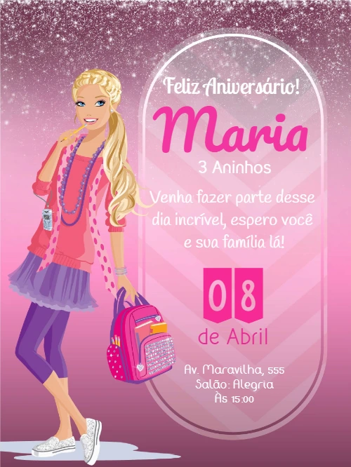 Convite de Aniversário da Barbie para Editar Online