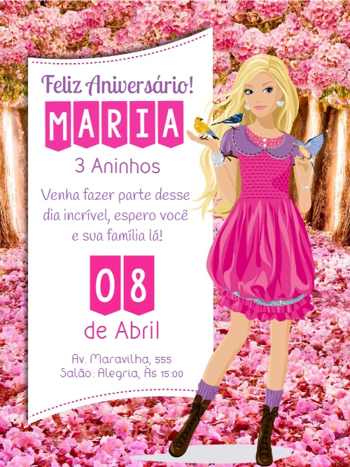 Convite de Aniversário Barbie Floresta Encantada para Editar