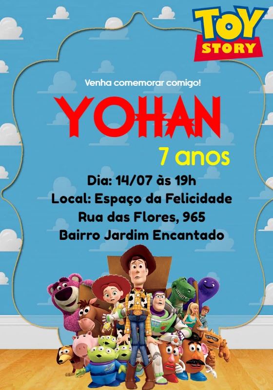 Convite de Aniversário Toy Story com Personagens para Editar