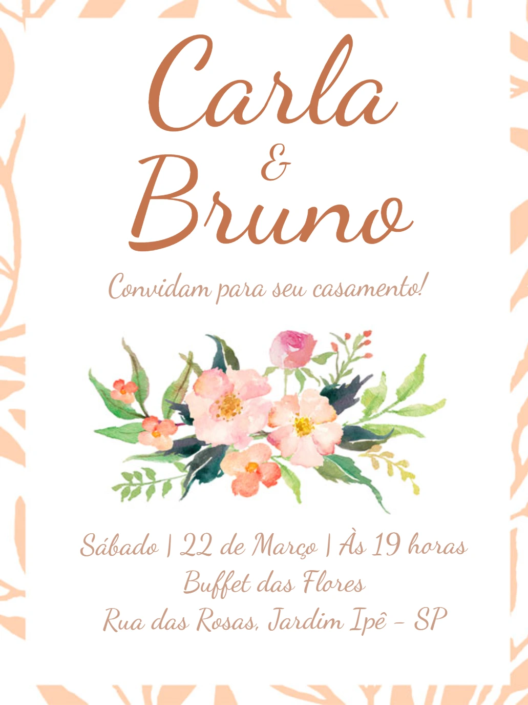 Convite de Casamento Floral Aquarela para Editar Online