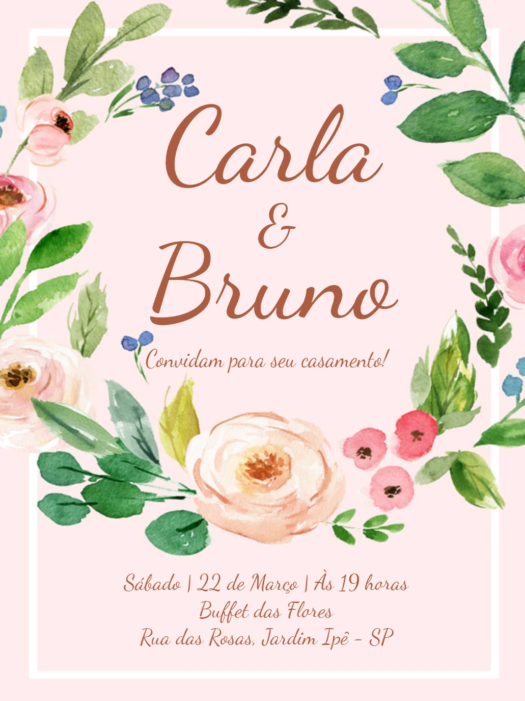Convite de Casamento Floral Romântico para Editar Online