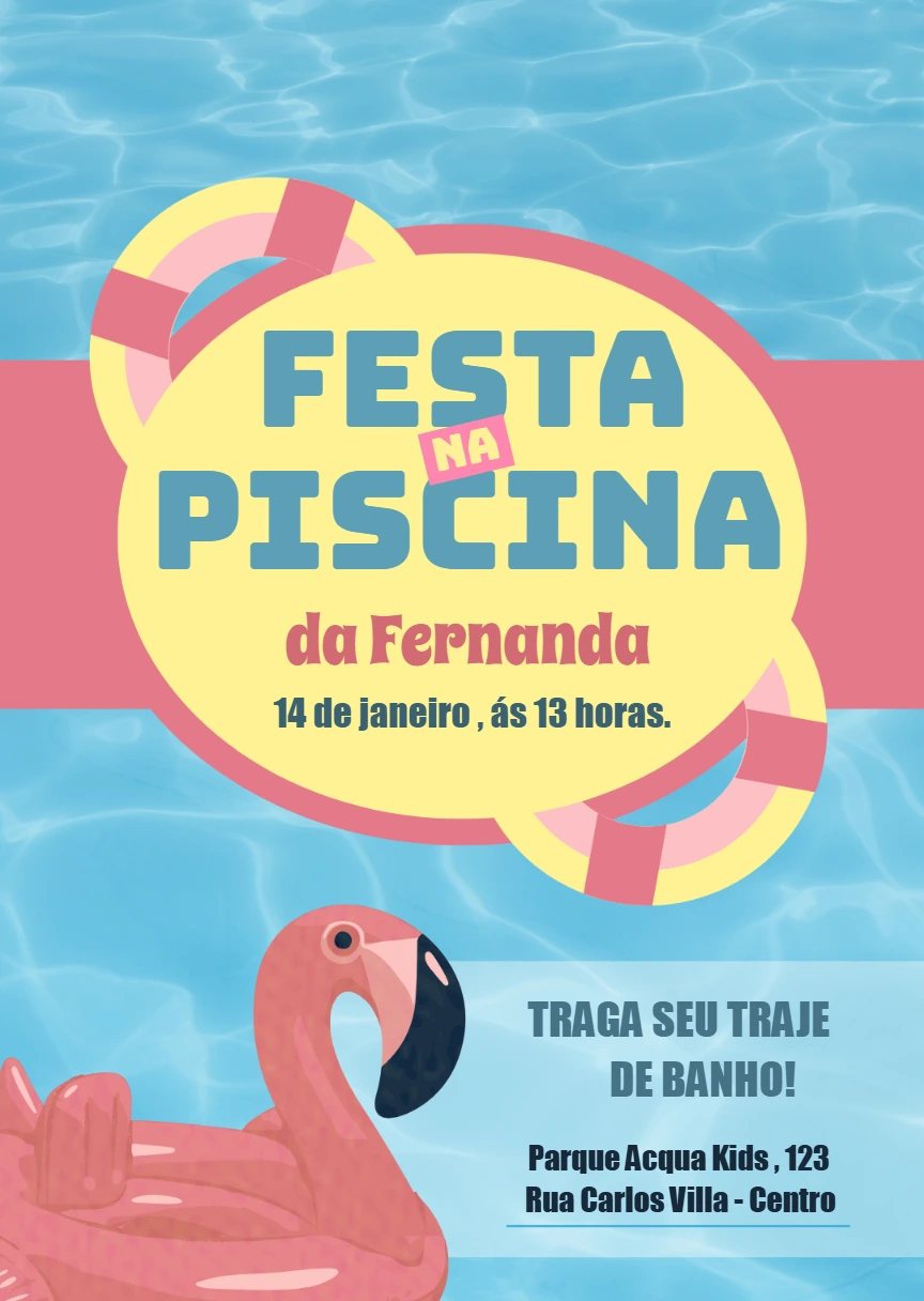 Convite Aniversário Festa na Piscina para Editar Online