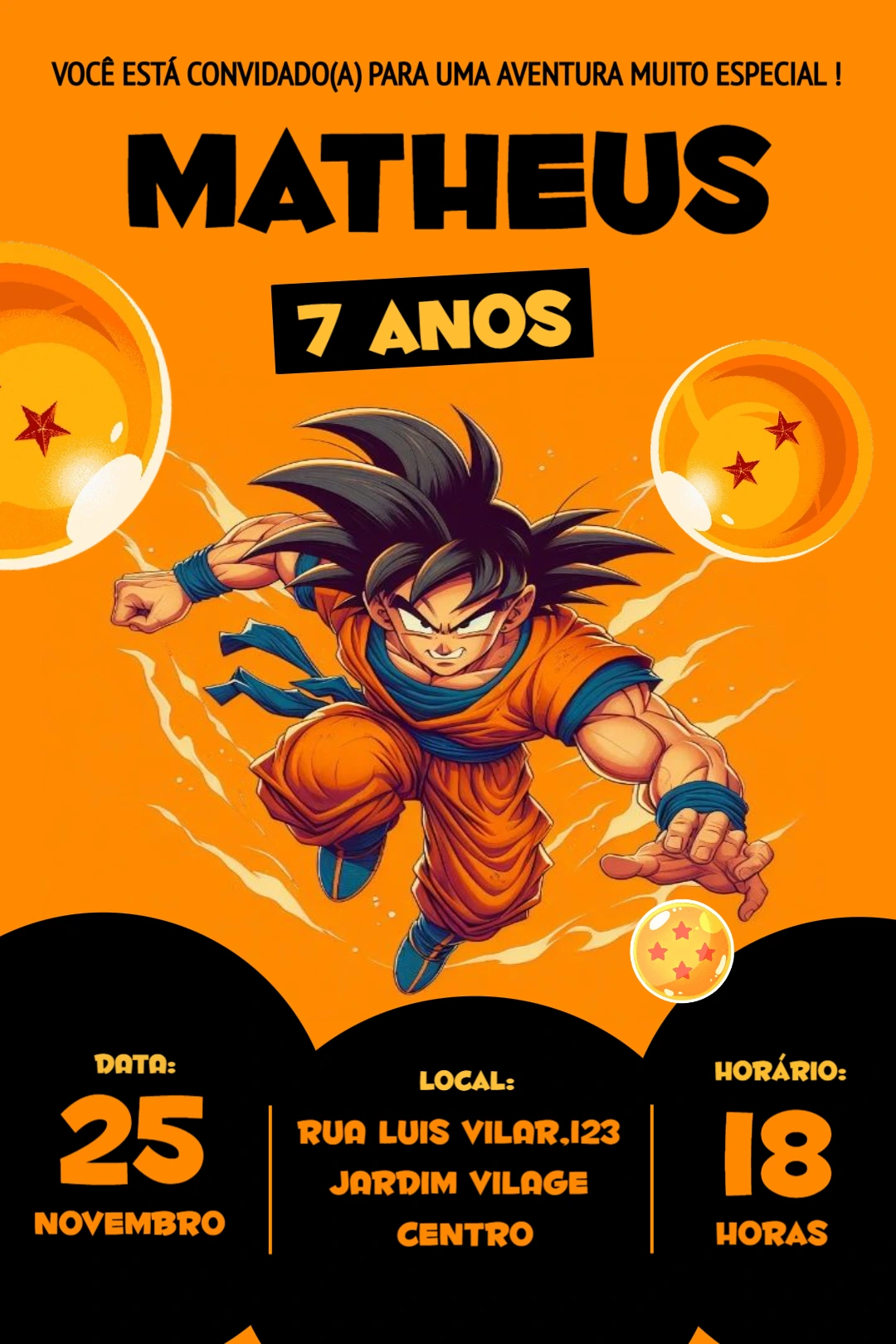 Convite de Aniversário Dragon Ball Z com Goku para Editar Online