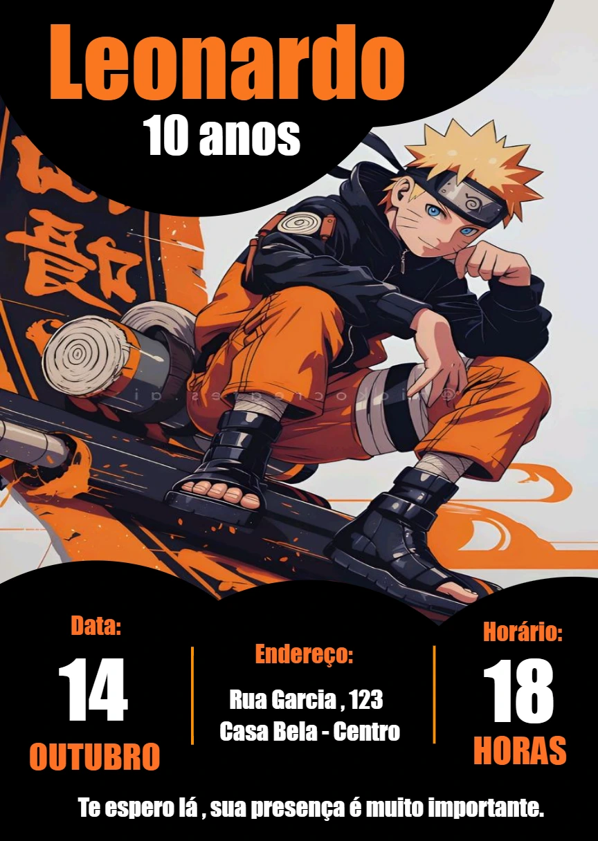 Convite de Aniversário Naruto Shippuden para Editar Online