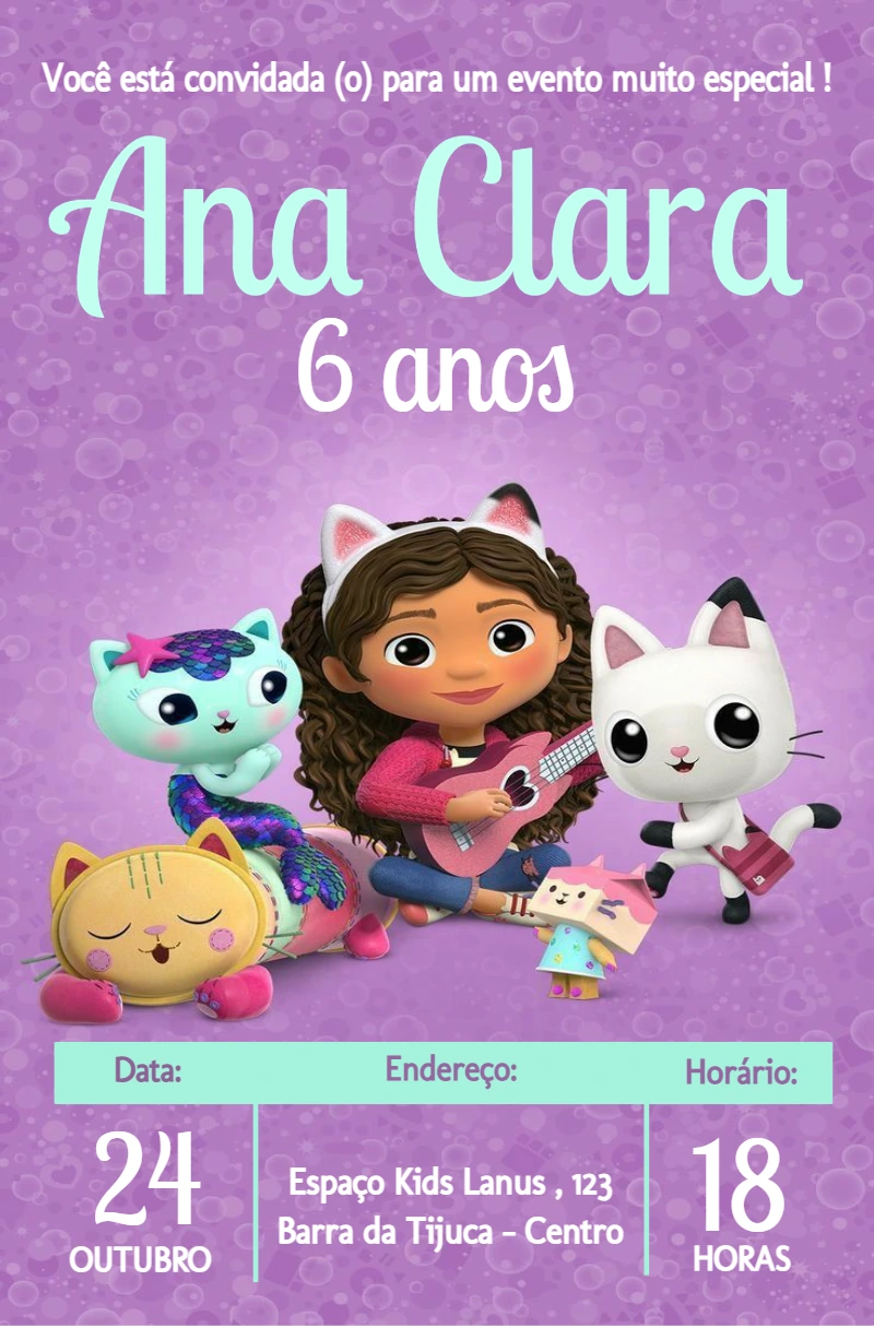 Convite de Aniversário Casa Mágica da Gabby para Editar Online
