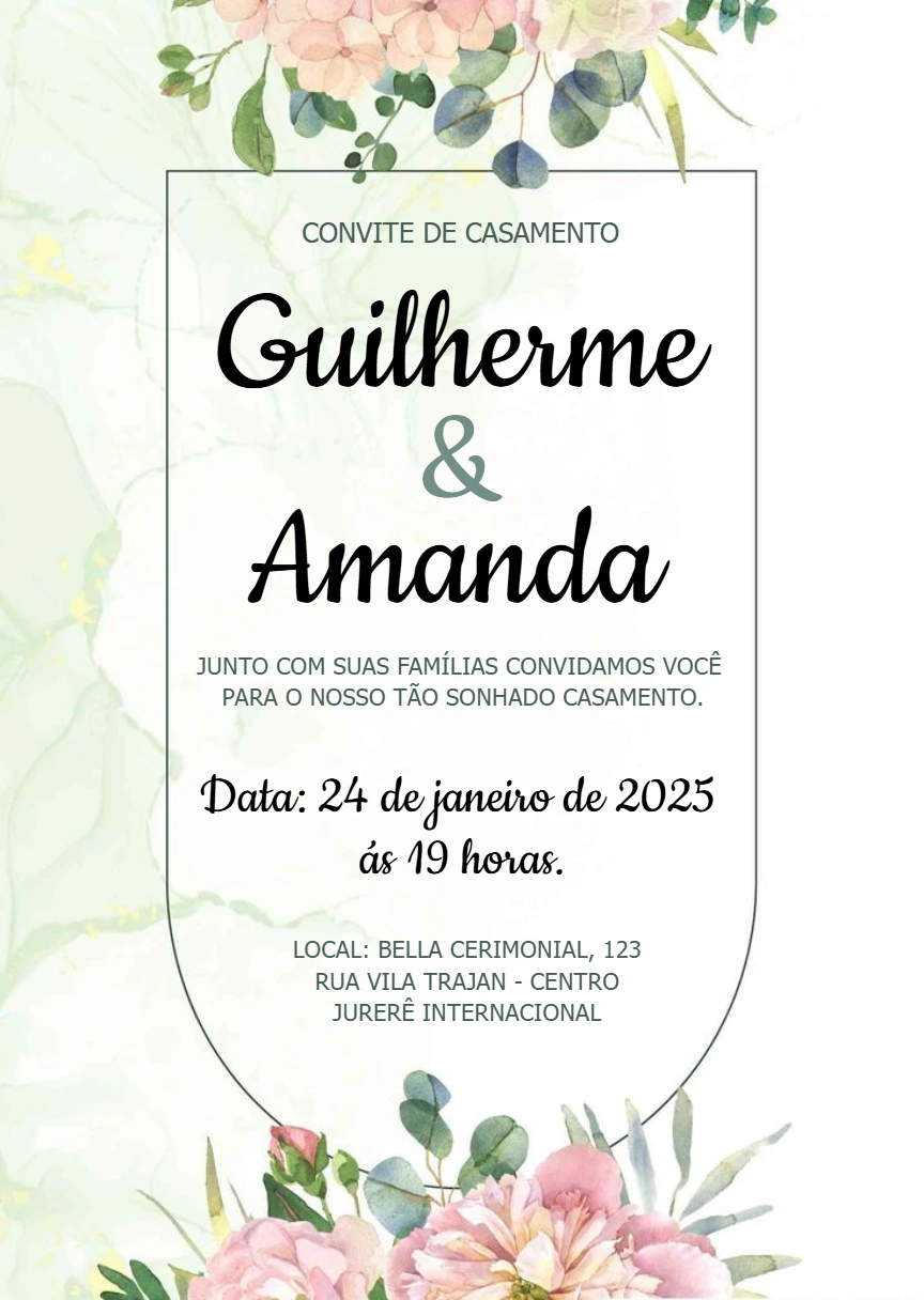 Convite de Casamento Floral Elegante para Editar Online