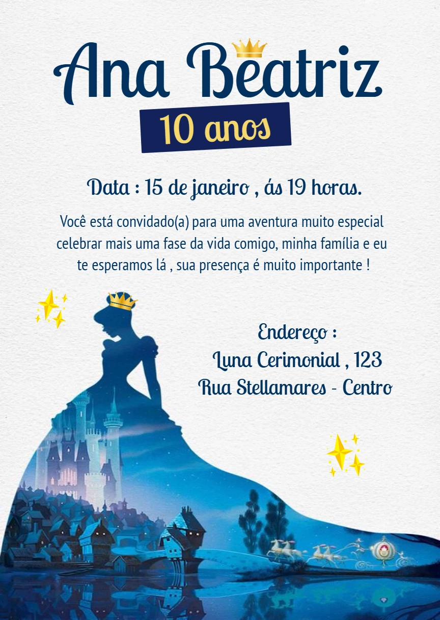 Convite de Aniversário Princesa Mágica Editável Online
