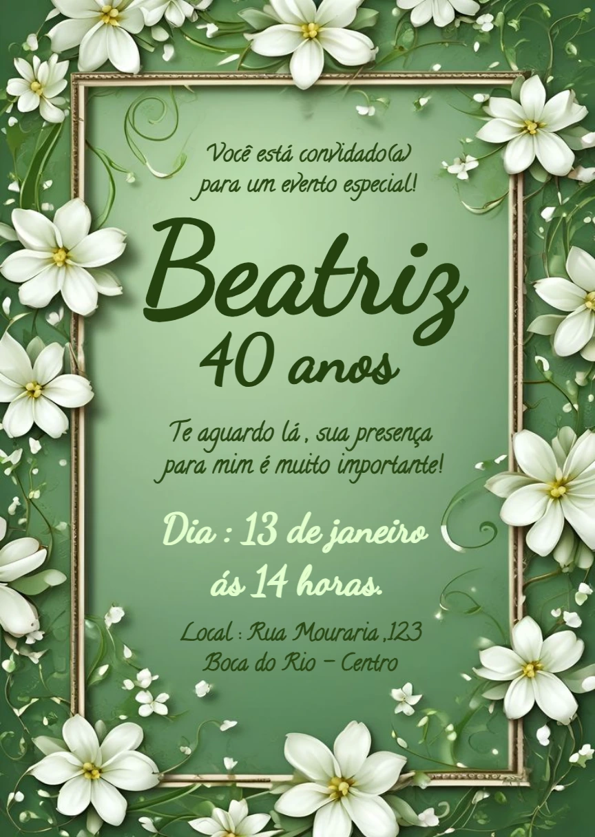 Convite de Aniversário Floral Verde para Editar Online